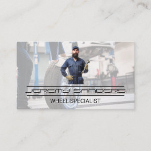 Mechanic Holding Wrench Garage Shop Visitkort