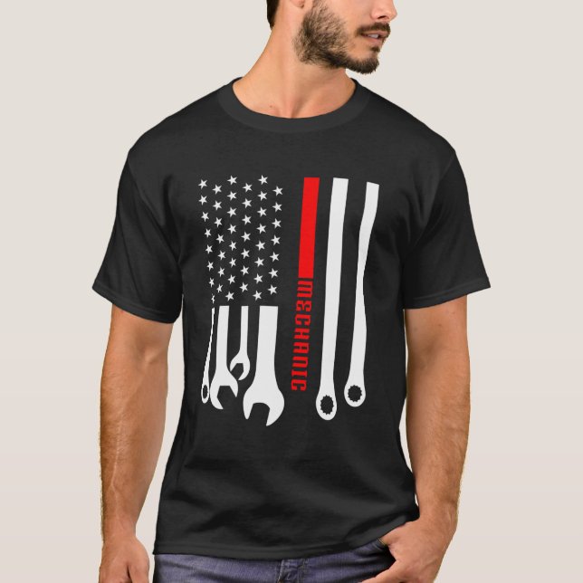Mechanic Ingenjör Mechanist Garage American Flagga T Shirt (Framsida)