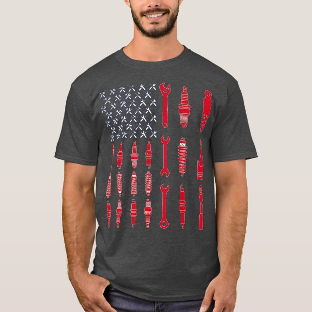 Mechanic Patriotic Mechanic USA American Flagga T Shirt (Framsida)