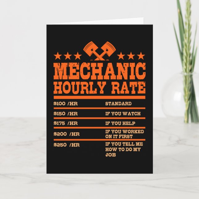 MECHANIC TIMME RATE FUNNY Car Mechanics Rates Car Kort (Framsida)