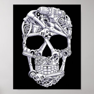 Mechanic Verktyg Skull Garage Halloween Costume Sk Poster