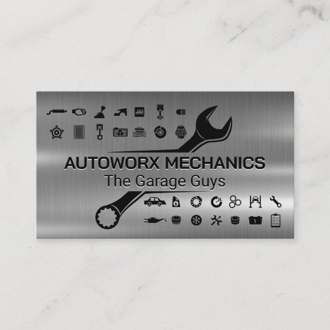 Mechanic Wrench | Automatiska tjänster | Metallisk Visitkort (Framsida)
