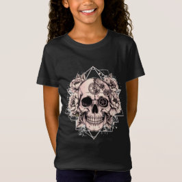 "Mechanical Bloom" – Gothic Skull with Floral Gear T Shirt
