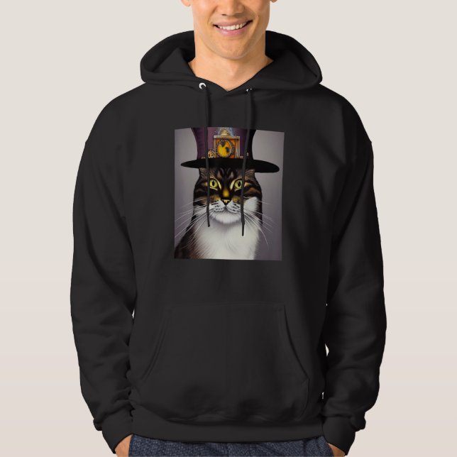 Mechanical Cat Ingenuity Unleash Steampunk AI Cat  Hoodie (Framsida)