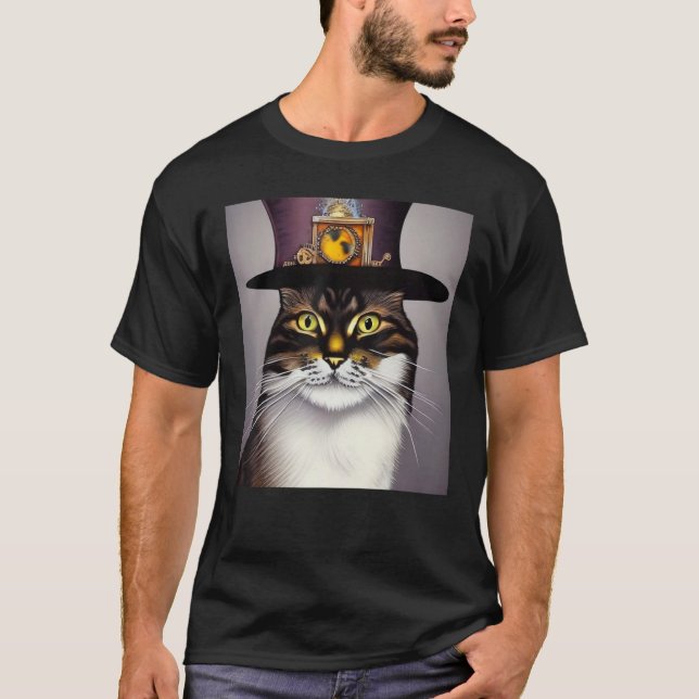 Mechanical Cat Ingenuity Unleash Steampunk AI Cat  T Shirt (Framsida)