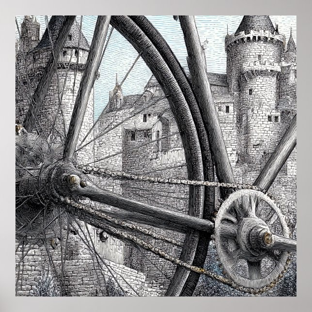Mechanical Contrast: Bicycle Design in Medieval Poster (Framsidan)