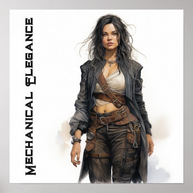 Mechanical Elegance Steampunk Young Woman Poster (Framsidan)