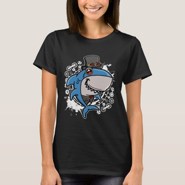 Mechanical Victorian Steampunk Shark T Shirt (Framsida)