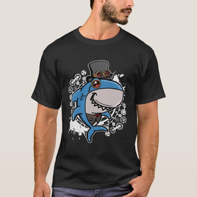 Mechanical Victorian Steampunk Shark T Shirt (Framsida)
