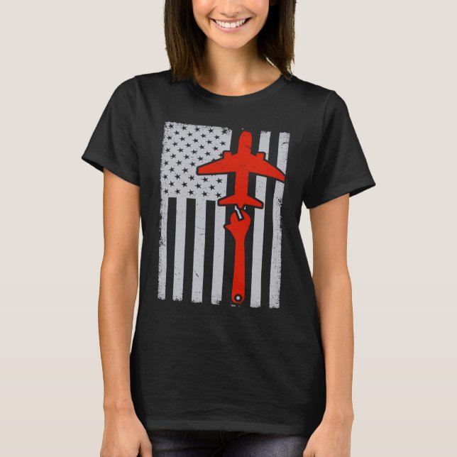 Mechanics  American Flag Plane Airplane Mechanic W T Shirt (Framsida)