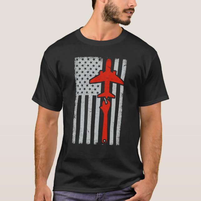 Mechanics American Flag Plane Airplane Mechanic Wr T Shirt (Framsida)