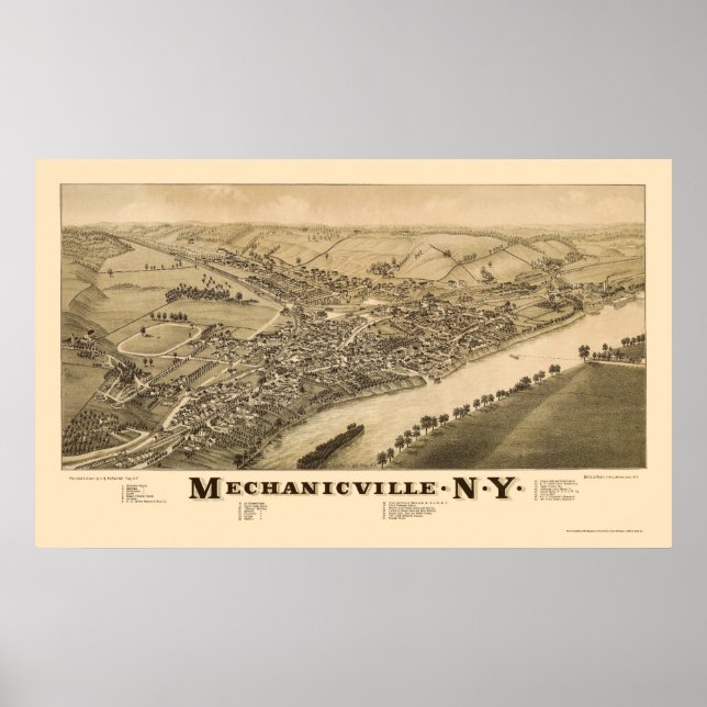 Mechanicville, NY Panoramic Karta - 1885 Poster (Framsidan)