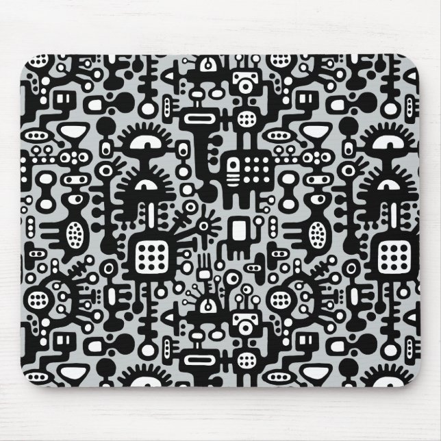 Mechanoid World - Black and White med Grått c6cbcc Musmatta (Framsidan)