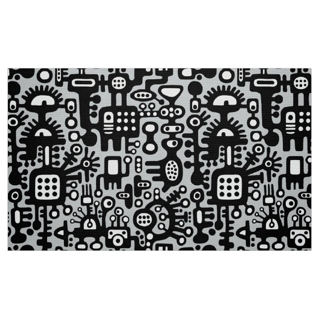 Mechanoid World - Black and White med Grått c6cbcc Tyg (Fat Quarter)