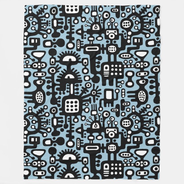 Mechanoid World - Black and White med Lt Blue Fleecefilt (Framsidan)