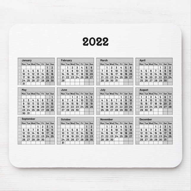 med 2022 års kalender- och veckonumrering - Musmat Musmatta (Framsidan)