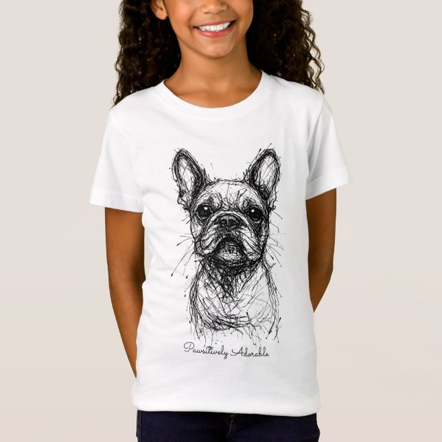🐶Med anpassad text, Frenchie Scribble Charm  T Shirt (Framsida)