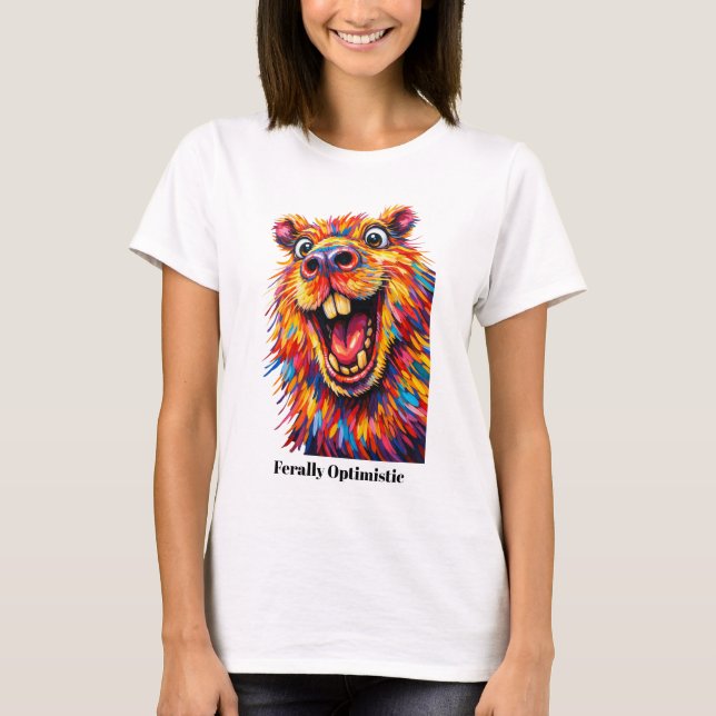 🐶Med anpassad text, “Vildt Optimistisk” Kapybara T Shirt (Framsida)