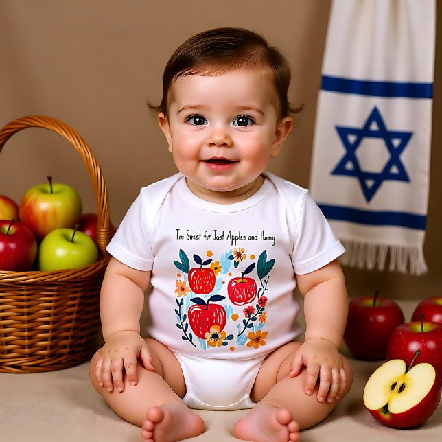 🍎 🐝 med anpassningsbar för svensk t shirt (🍎🐝With custom text Too Sweet Baby Bodysuit)