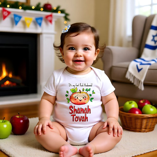 🍎 med anpassningsbar och sött äpple t shirt (🍎 With custom text and cute apple Baby Bodysuit)