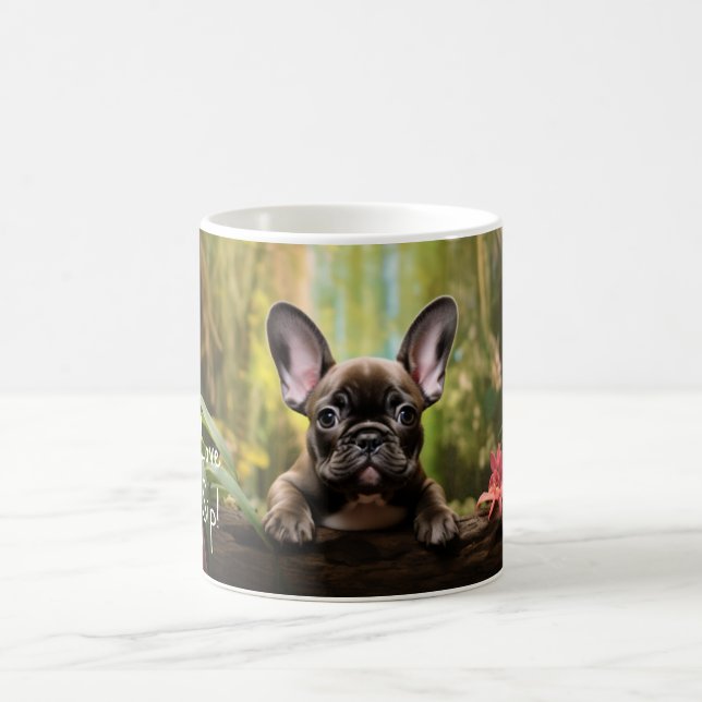 Med anpassningsbar text, 🐶 puppy med frenchie kaffemugg (Center)