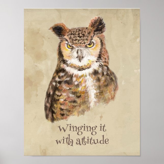 Med attityd Uggla Sassy Attitude Print Poster (Framsidan)