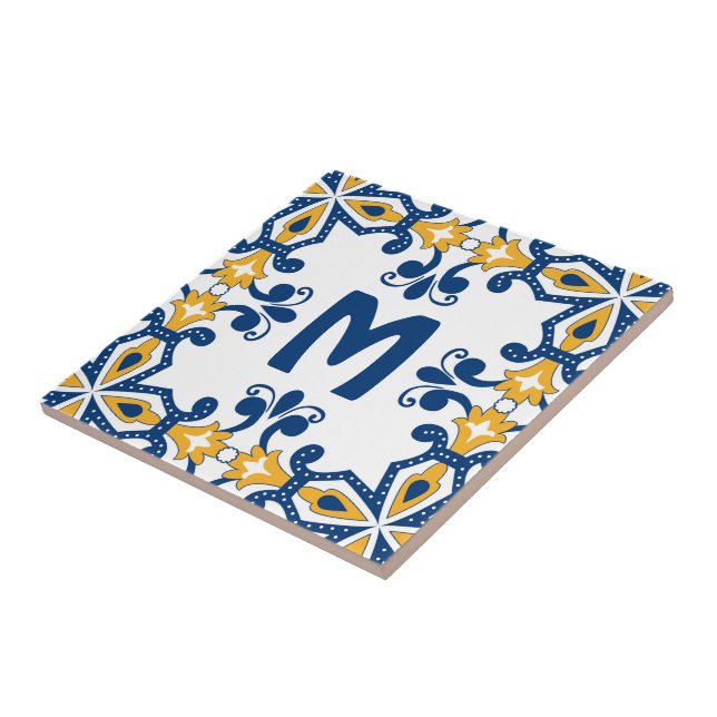 Med 💛 💙 blå och gult Azulejos  Kakelplatta (Sidan)