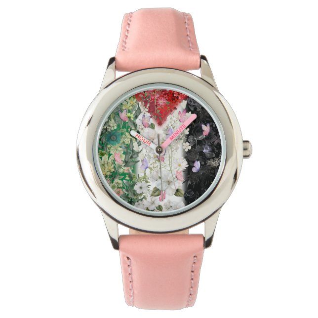 Med Blommigt karta vaktar den palestinska handduke Armbandsur (Framsida)