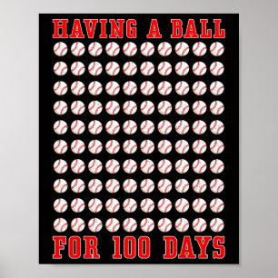 med Boll under 100 skoldagar 100 basebal Poster