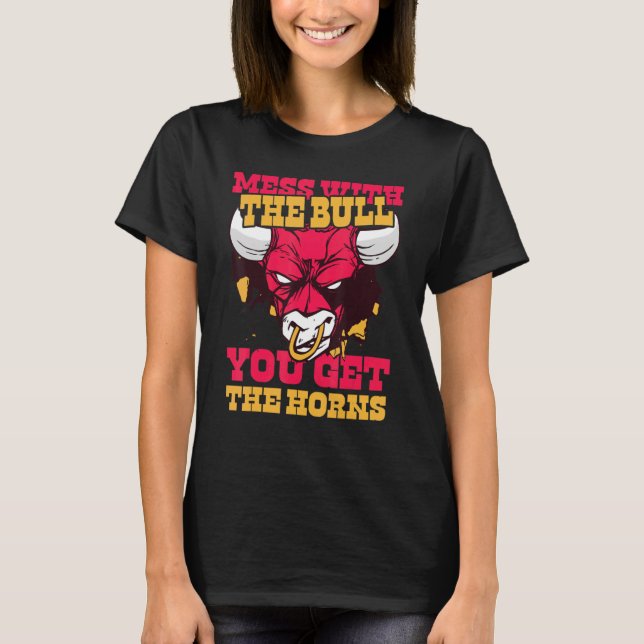  med Bull du får horns Cowboy Rodeo & Ra T Shirt (Framsida)