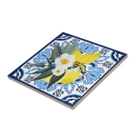 Med citroner 💙 stenande blå Azulejos Kakelplatta