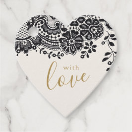 Med den svarta eleganten snöre i kärlek guld gåvor etiketter