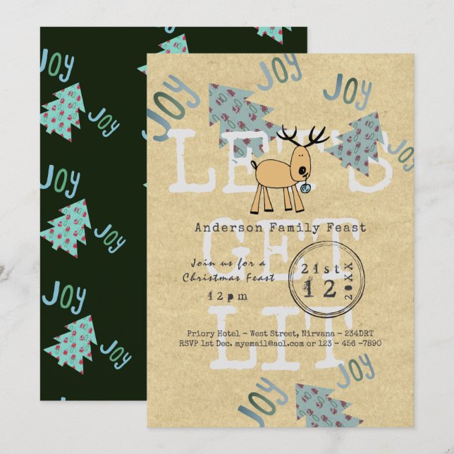 Med den visuella julen i Party kan du få LIT Rusti Inbjudningar (Fram/baksida)