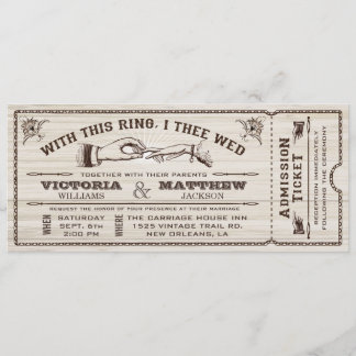 Med denna ring vintage bröllopbiljettinbjudan inbjudningar