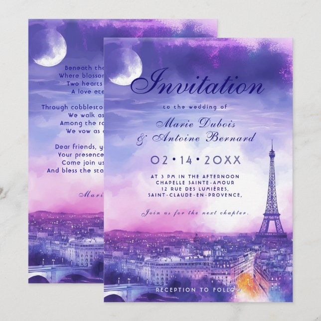 Med dikten Amour Éternel à la Parisienne Inbjudningar (Fram/baksida)