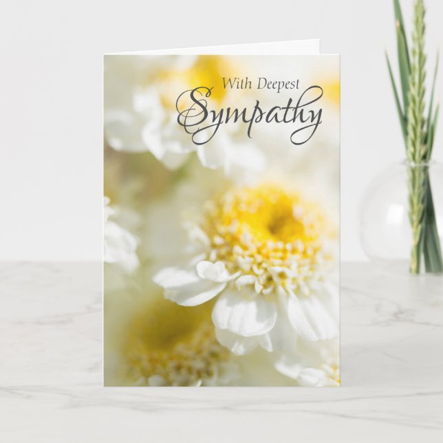 Med djup sympati Vita blomfoto Kort (Framsida)