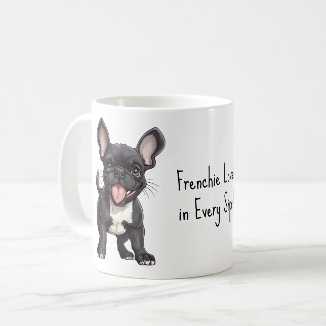 Med egen text, 🐶Fransk Bulldog-valp Kaffemugg (Framsida vänster)