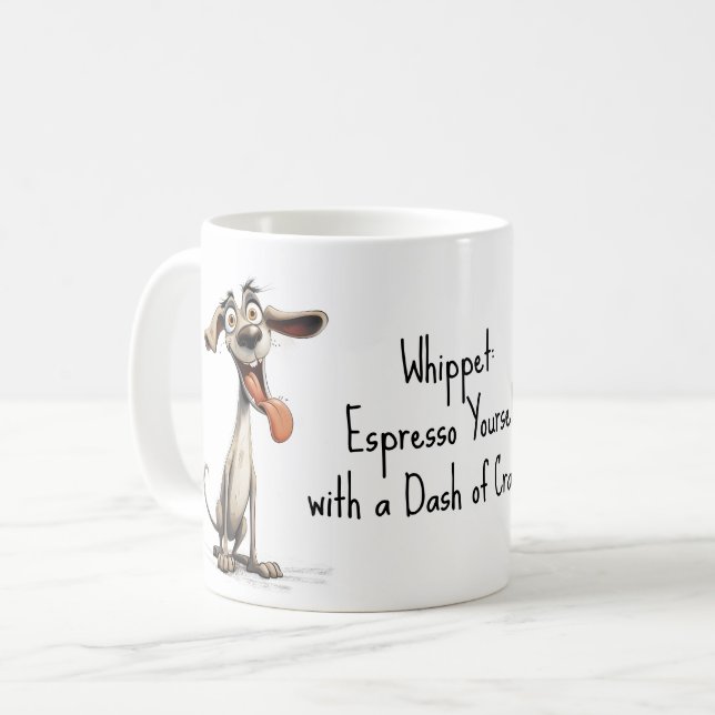 Med egen text, 🐶galen 🤪 whippet kaffemugg (Framsida vänster)