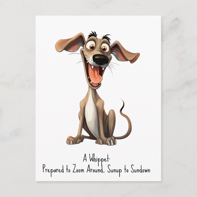 Med egen text, 🐶galen 🤪 whippet vykort (Framsida)