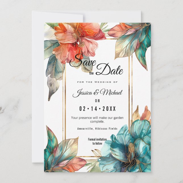 Med ett foto på Hibiscus serumgranat Paradise Spara Datumet (Framsida)