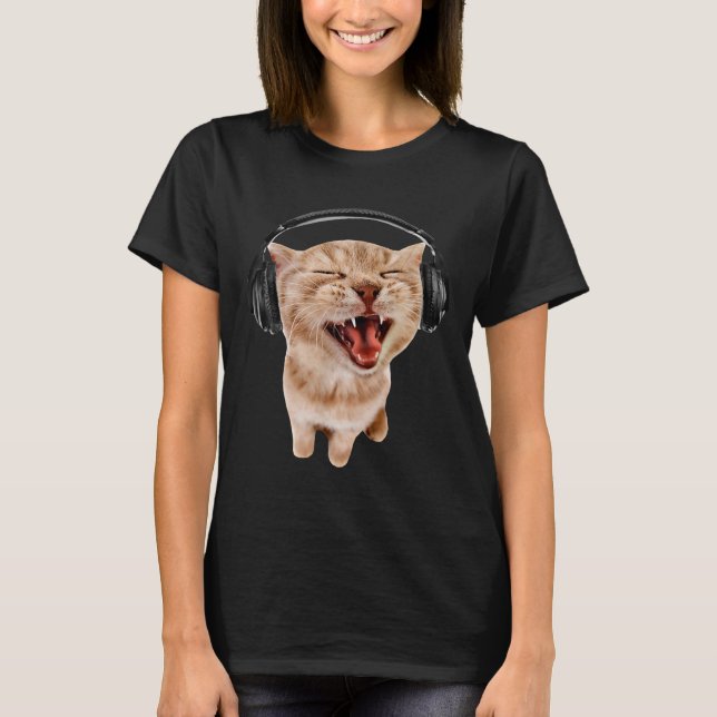Med Flickor Katt Högtalare Meme T Shirt (Framsida)