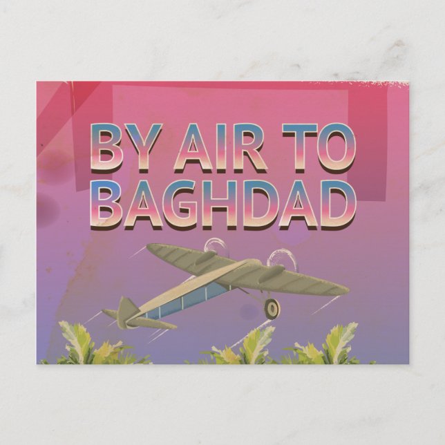 Med flyg till Bagdad Vintage-resaffisch Vykort (Framsida)