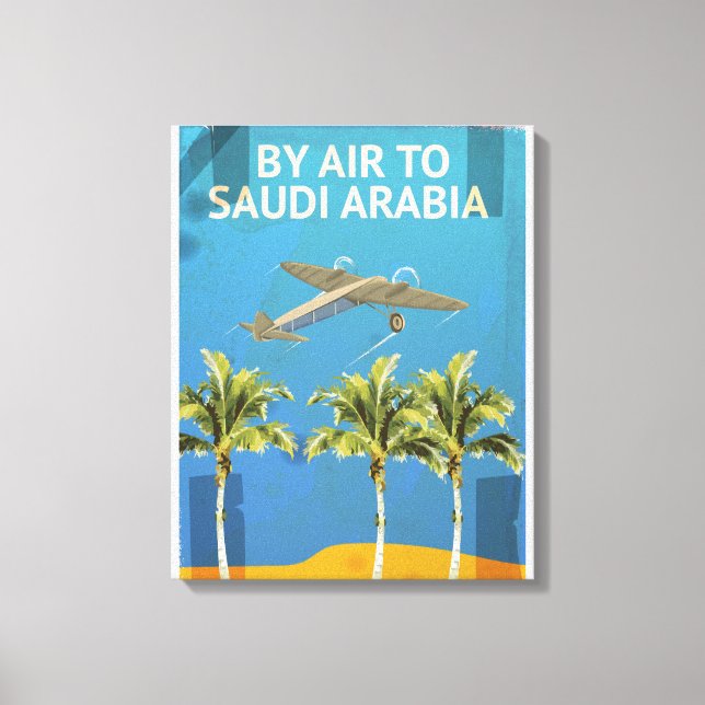 Med flyg till Saudiarabien Vintage-resaffisch Canvastryck (Framsida)