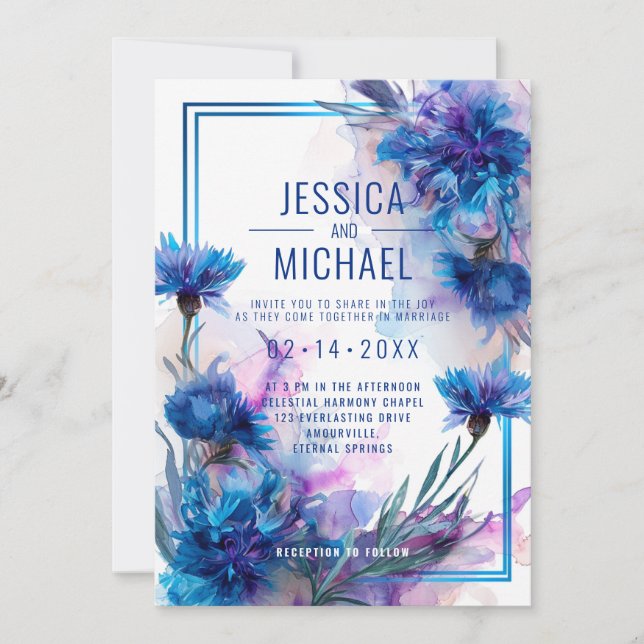 💍 med foto Cornblommor och Lavender Bliss Inbjudningar (Framsida)