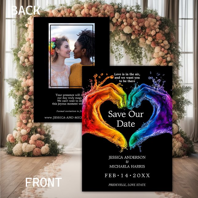🌈 med foto-HBT-hjärta i Pride bröllop Spara Datumet (With photo LGBTQ Heart of Pride wedding Save The Date)