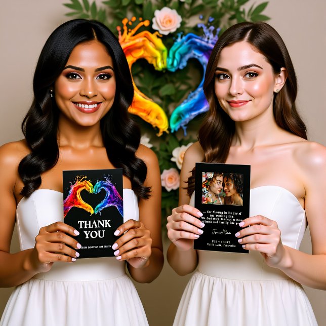 🌈 med foto-hjärtat i Pride bröllop Tack Kort (With Photo Heart of Pride wedding Thank You Card)
