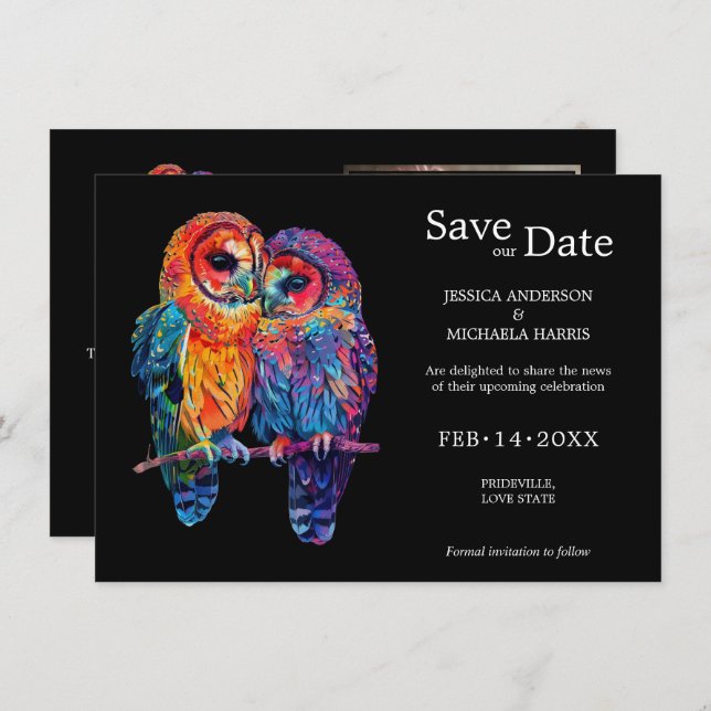 🌈 med foto-LGBTQ Einternal Unity bröllop Spara Datumet (Fram/baksida)