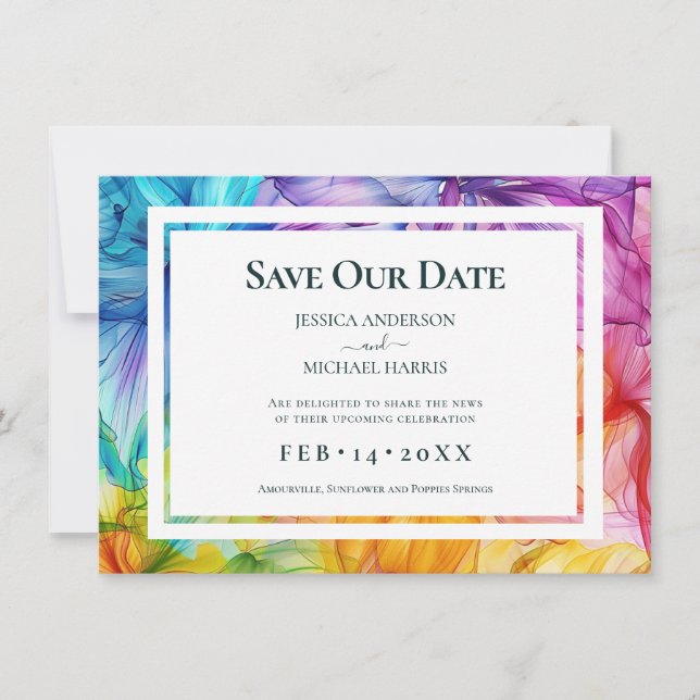 Med foto på baksidan av Etheral Bloom Spara Datumet (Framsida)