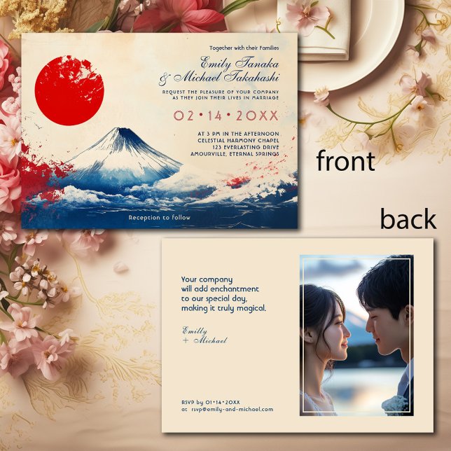 Med fotojaponesque Harmony med Fuji Inbjudningar (With photo Japonesque Harmony with Fuji Invitation)