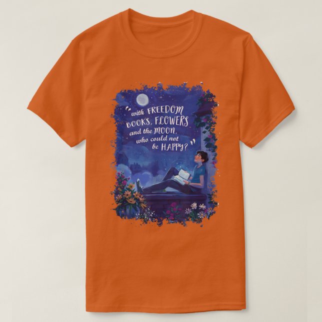 Med fritt Bokar-blommor och Måne Bok Älskare B T Shirt (Design framsida)